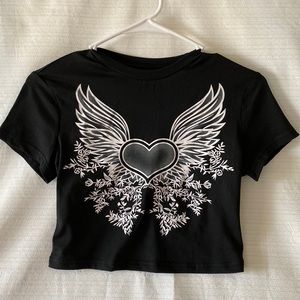 Black Heart Print Crop Tee